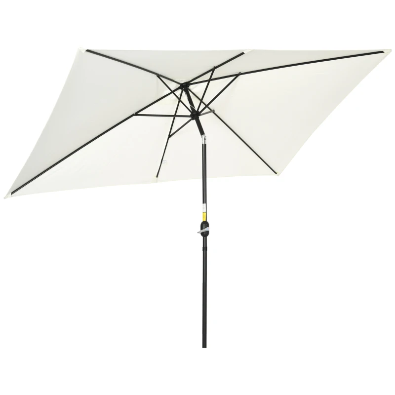 Best 3x2m Patio Parasol Garden Umbrellas Canopy with Aluminum Tilt Crank Rectangular Sun Shade Steel, Cream White