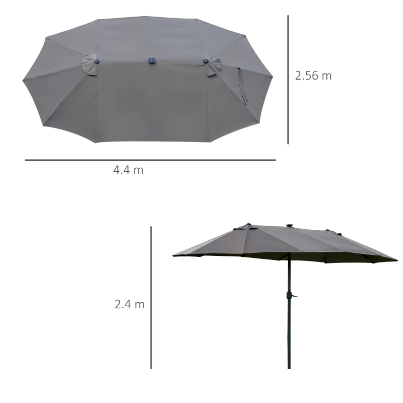 Best 4.4m Double-Sided Sun Umbrella Patio Parasol LED Solar Lights Dark Grey - Image 3