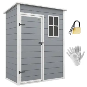 Best 5' x 3' Garden Shed with Floor, Outdoor Storage Shed with Lockable Door, Window and Vent for Garden, Patio, Grey