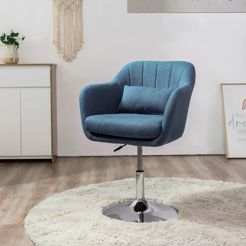 Best Swivel Linen Fabric Accent Chair for Living Room Contemporary Vanity Armchair with Adjustable Height Thick Cushion Lumbar Support Armrest for Bedroom Office Blue - Image 2