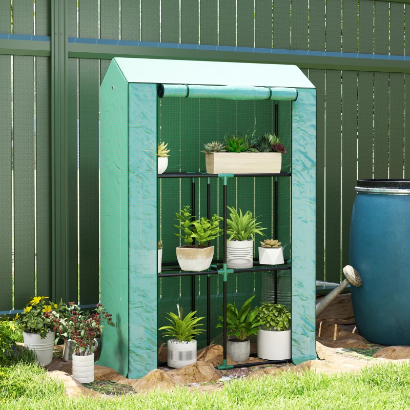 Best 40 x 100cm Three Shelf Steel Frame Greenhouse - Green - Image 2