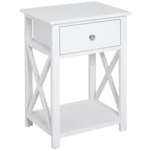 Best End Table, Sofa Side Table with Drawer X Bar Bottom Storage Shelf, Nightstand Bedside Table for Bedroom or Living Room White