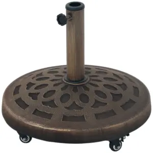 Best 21kg Resin Garden Parasol Base with Wheels, Round Umbrella Stand, Heavy Duty Sun Umbrella Base for 34, 38, 48 mm Umbrella Poles for Deck Poolside, Bronze Tone
