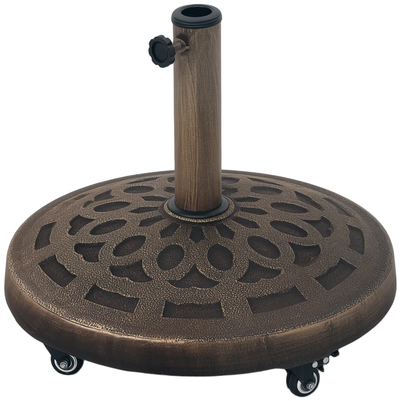Best 21kg Resin Garden Parasol Base with Wheels, Round Umbrella Stand, Heavy Duty Sun Umbrella Base for 34, 38, 48 mm Umbrella Poles for Deck Poolside, Bronze Tone