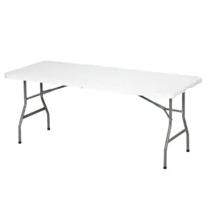 Best 180 x 75cm Folding Garden Table, Outdoor HDPE Picnic Table for 6, Rectangular Patio Table with Metal Frame, White