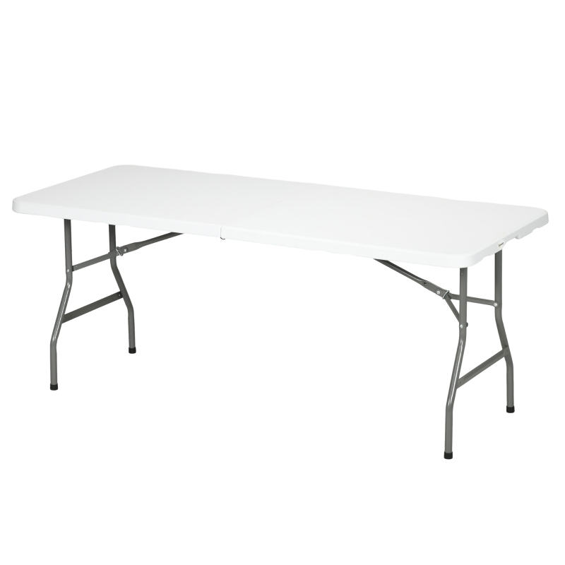 Best 180 x 75cm Folding Garden Table, Outdoor HDPE Picnic Table for 6, Rectangular Patio Table with Metal Frame, White