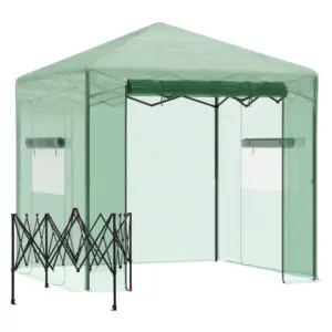 Best Pop-up Small Greenhouse, Outdoor Walk-in Tomato Greenhouse with Carrying Bag, PE Cover, Steel Frame, Green, 2.4L x 1.8W x 2.4H m