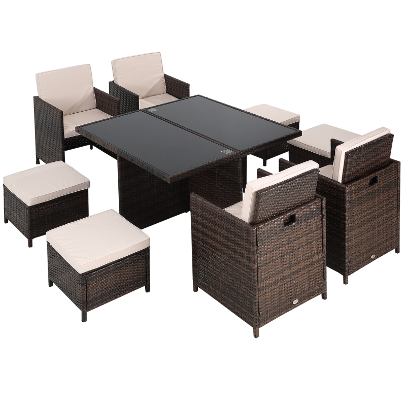 Best 8 Seater Rattan Cube Garden Furniture Set, Rattan Dining Set with Cushions, Outdoor Dining Table and Chairs with 4 Armchairs, 4 Stools, Square Glass Top Table for Patio, Balcony, Brown - Image 11
