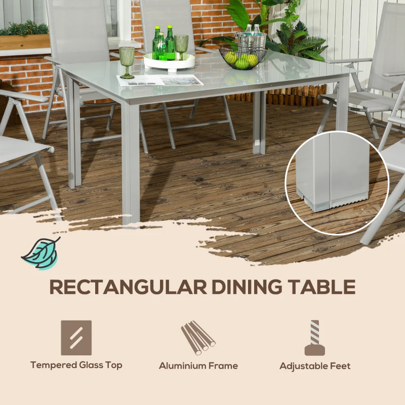 Best 7 Piece Garden Dining Set, Outdoor Table and 6 Folding and Reclining Chairs, Aluminium Frame, Tempered Glass Top Table, Texteline Seats, Grey - Image 8