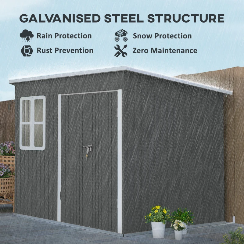Best 8.5 x 6ft Storage Shed Galvanised Steel Garden Shed, Metal Shed with Foundation Kit, Window, Lockable Wide Doors and Air Vents for Outdoor Patio, Dark Grey - Image 3