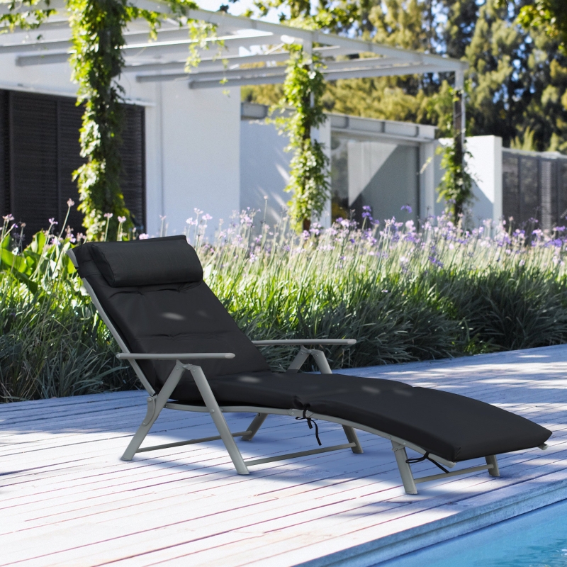 Best Steel Frame Outdoor Garden Padded Sun Lounger w/ Pillow Black - Image 11