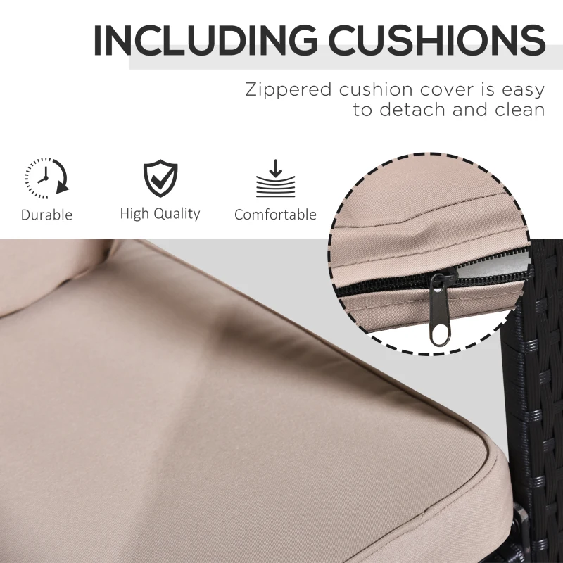 Best 3 Pieces Rattan Garden Rocking Chair Set, Outdoor Rocking Bistro Set w/ 2 Cushioned Armchair and Glass Top Two-tier Coffee Table, Black - Image 4