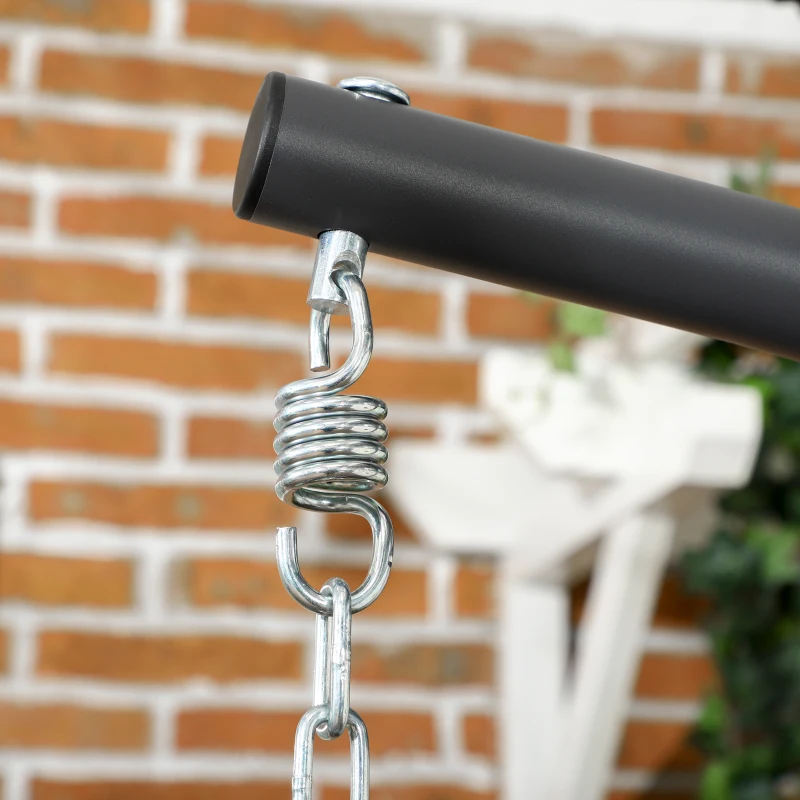 Best Outdoor PE Rattan Swing Chair with Foldable Basket and Cushion, Garden Patio Hanging Egg Chair with Metal Stand, Headrest for Indoor and Outdoor, Light Grey - Image 8