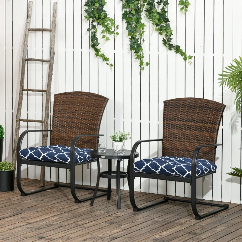 Best Set of Two Patterned Outdoor Seat Cushions - Blue/White - Image 2