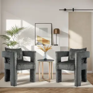 Set of 2 Modern Sofa Chair with Hollow Armrest Design, Cushions and Pillows, 60x44x65 cm, Dark Gray