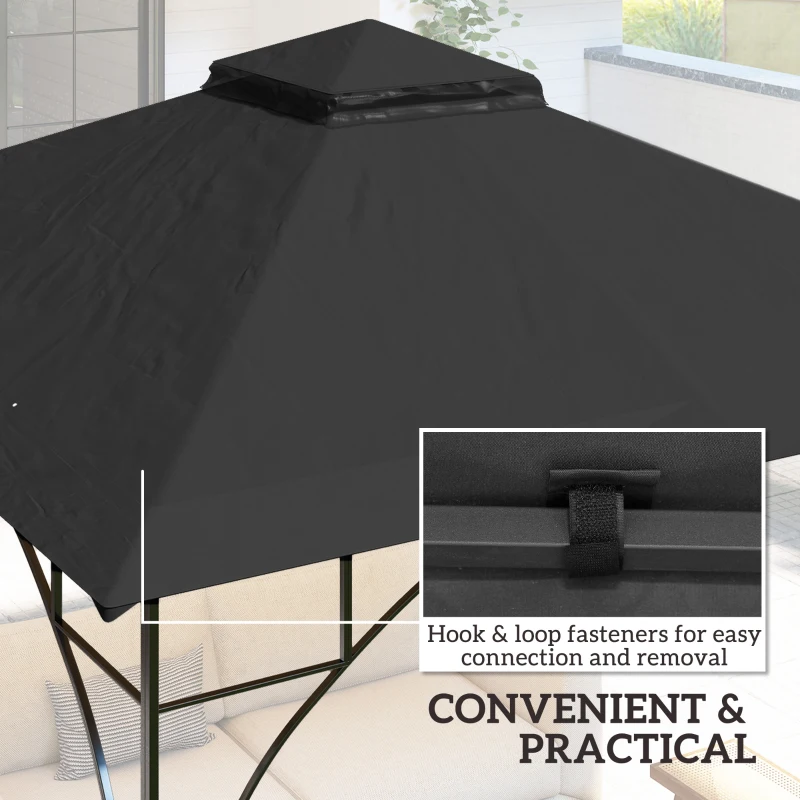 Best 3x3(m) Replacement Gazebo Canopy, Double Tier Roof Top for Garden, Patio, Outdoor, Black (TOP ONLY) - Image 5