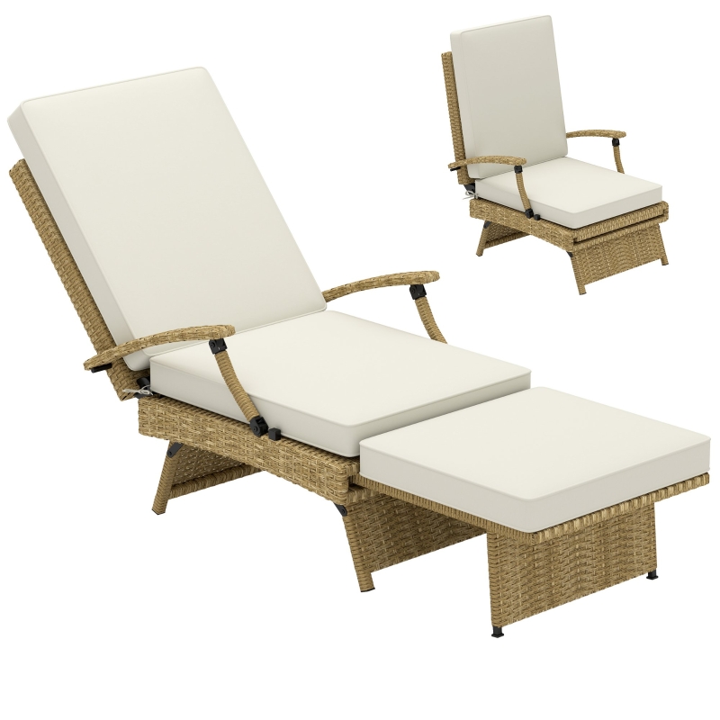 Best 80° Reclining Rattan Lounger - White/Beige - Image 11