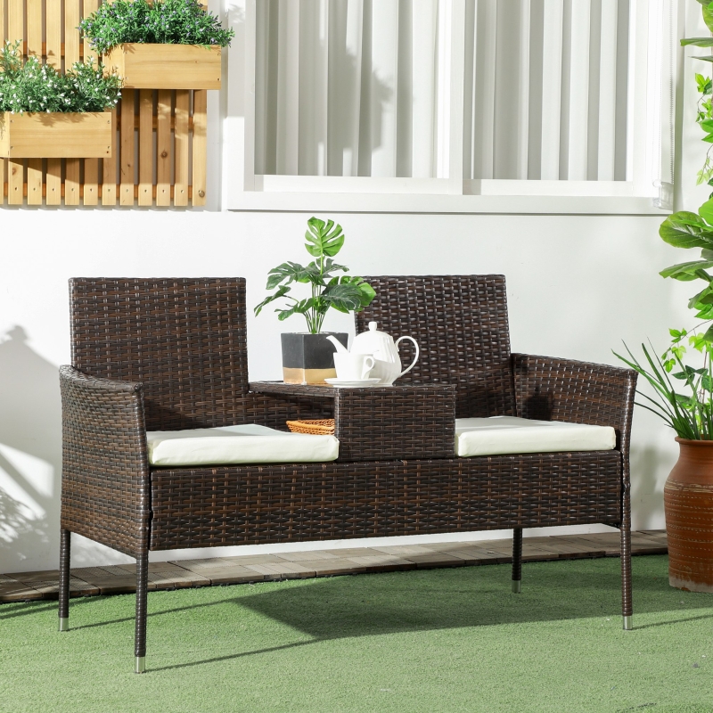 Best Two-Seat Rattan Chair, with Middle Table - Brown - Image 10