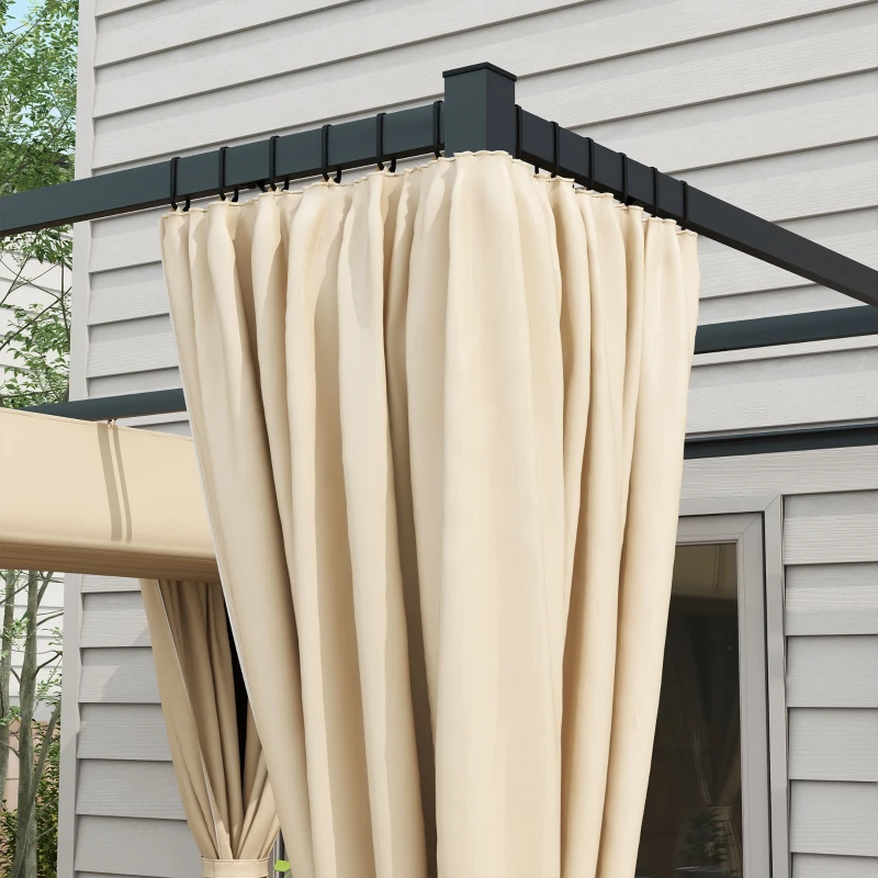 Best 3 x 3(m) Retractable Pergola, Garden Gazebo Shelter with Curtains, for Grill, Patio, Deck, Beige - Image 8