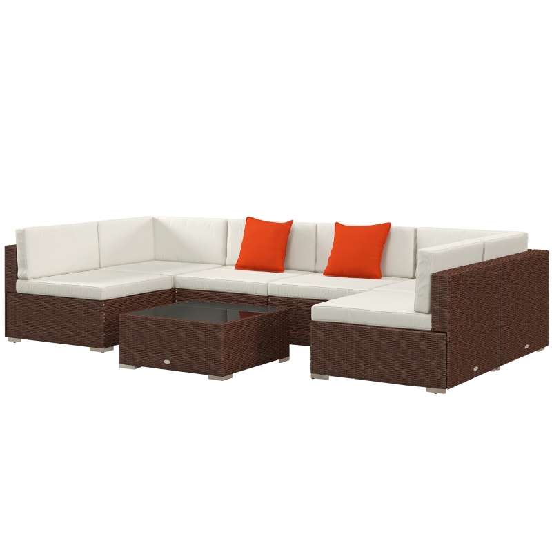 Best Seven-Piece Rattan Garden Set, with Glass-Top Table - Brown/Beige - Image 11