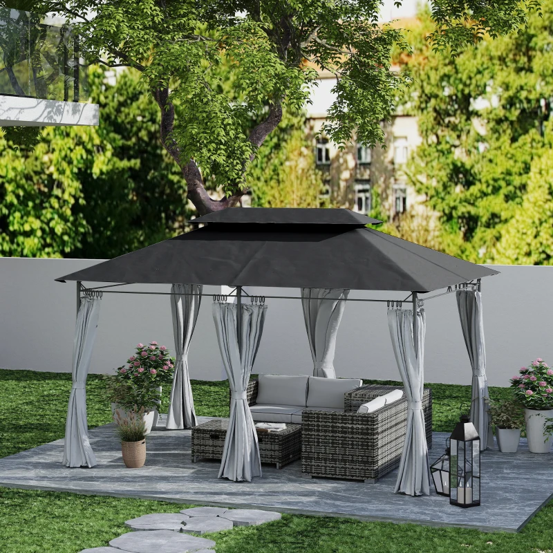 Best 3 x 4m Metal Frame, Two-Tier Roof Gazebo - Dark Grey - Image 2