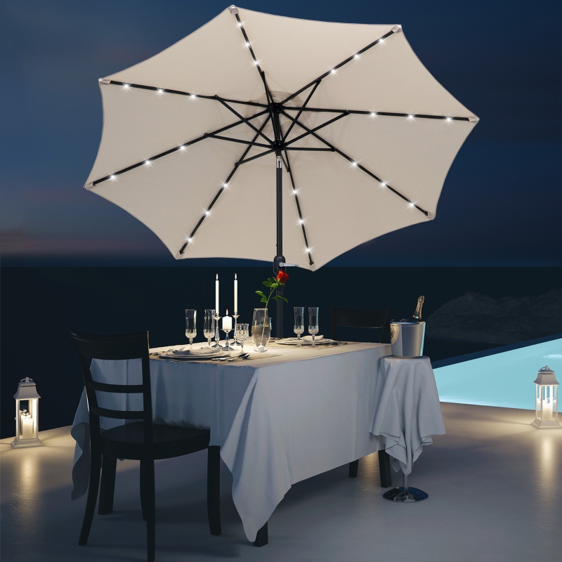 Best 2.7m Patio Garden Umbrella Outdoor Parasol with Tilt Crank and 24 LEDs Lights (Cream) - Image 10