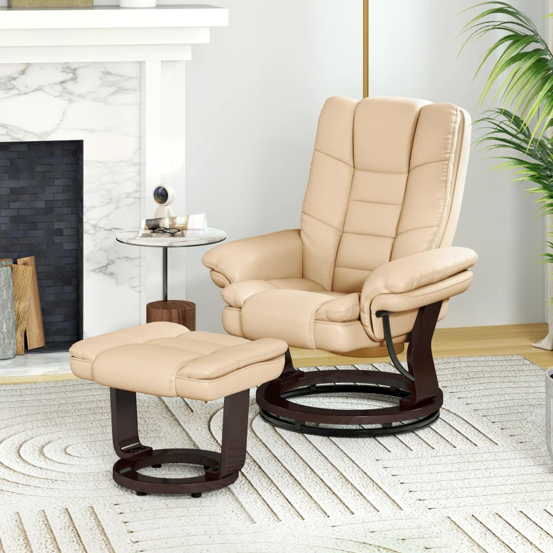 Best Faux Leather 135° Reclining Chair and Footstool - Beige - Image 8