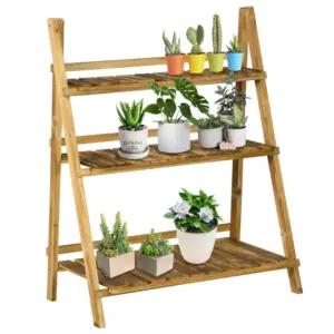 Best Wooden Folding Flower Pot Stand 3 Tier Garden Planter Display Ladder Gardener Storage Shelves Rack Herb Holder (80L x 37W x 93H cm)