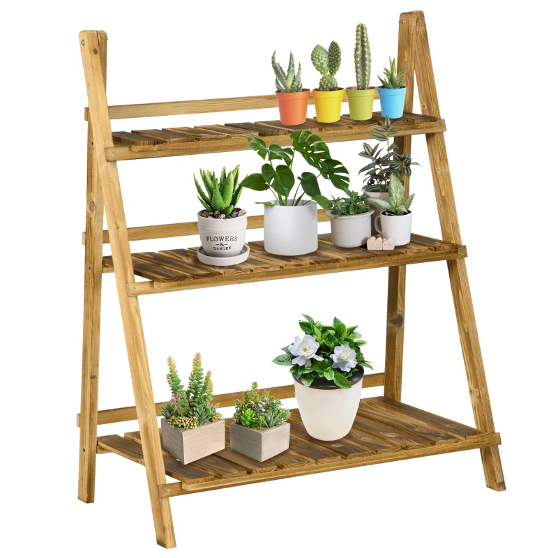 Best Wooden Folding Flower Pot Stand 3 Tier Garden Planter Display Ladder Gardener Storage Shelves Rack Herb Holder (80L x 37W x 93H cm)