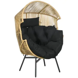 Best String Rattan Egg Chair, with Padded Seat Cushion - Sand/Black