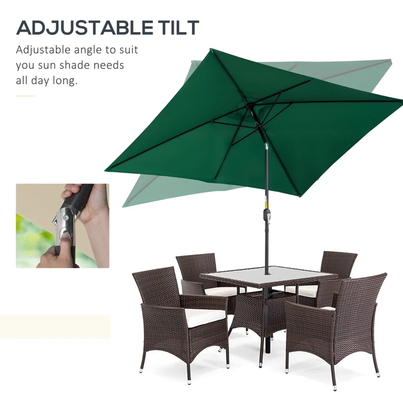Best 3x2m Patio Parasol Garden Umbrellas Canopy with Aluminum Tilt Crank Rectangular Sun Shade Steel, Green - Image 4