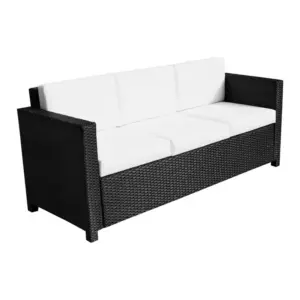 Best 3 Seater Rattan Sofa All-Weather Wicker Weave Metal Frame Chair with Fire Resistant Cushion, Black