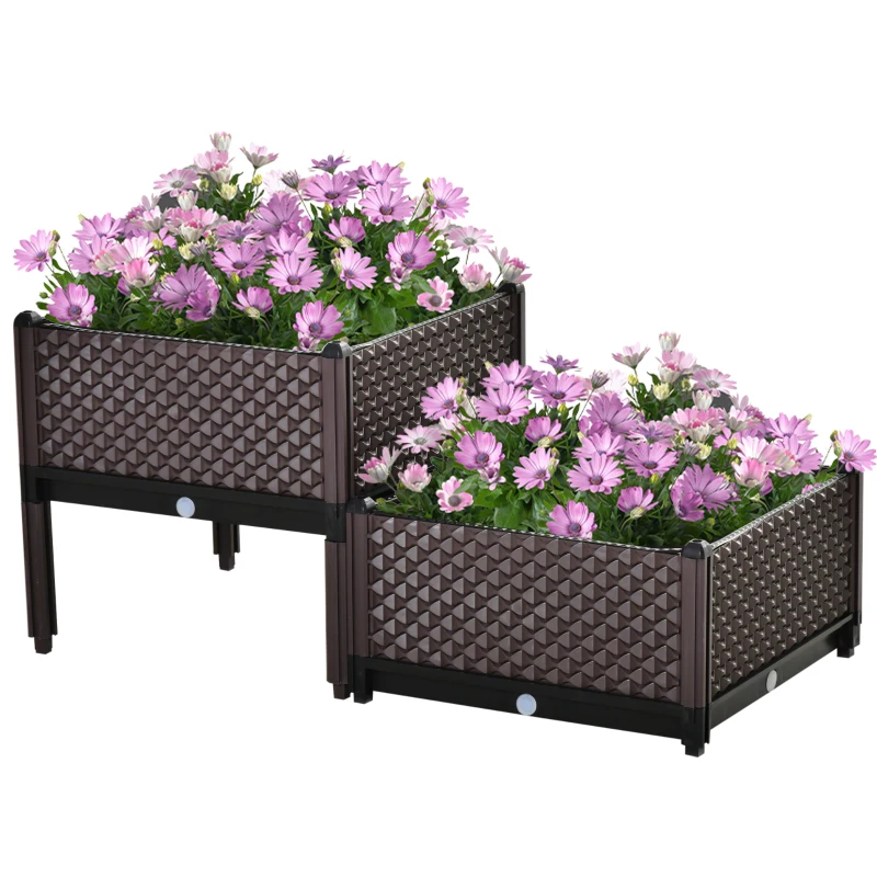 Best 50cm x 50cm x 46.5cm Set of 2 41L Plastic Raised Garden Bed, Planter Box, Flower Vegetables Planting Container with Self-Watering Design and Drainage Holes for Patio Balcony