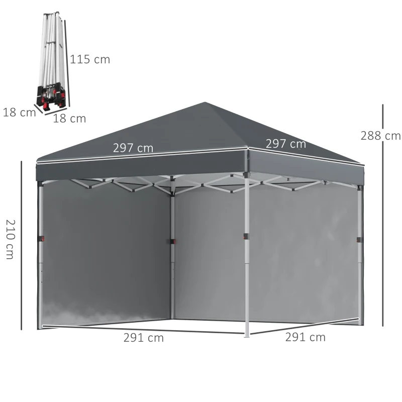 Best 3 x 3 (M) Pop Up Gazebo, UPF 30+ with 2 Sidewalls, Leg Weight Bags and Wheeled Bag, Height Adjustable Party Tent Event Shelter for Garden, Patio, Dark Grey - Image 3
