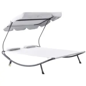 Best Double Hammock Sun Lounger Bed with Canopy Shelter, Wheels & 2 Pillows, White