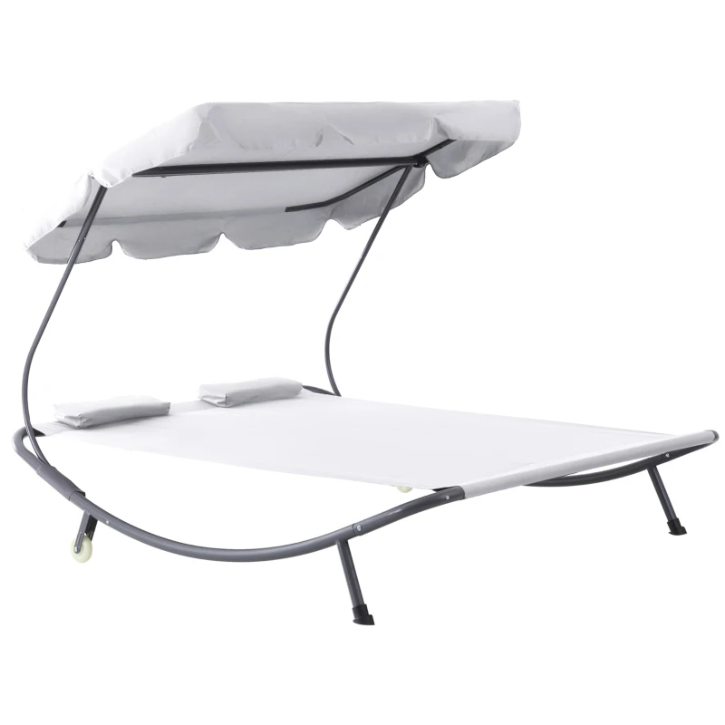 Best Double Hammock Sun Lounger Bed with Canopy Shelter, Wheels & 2 Pillows, White