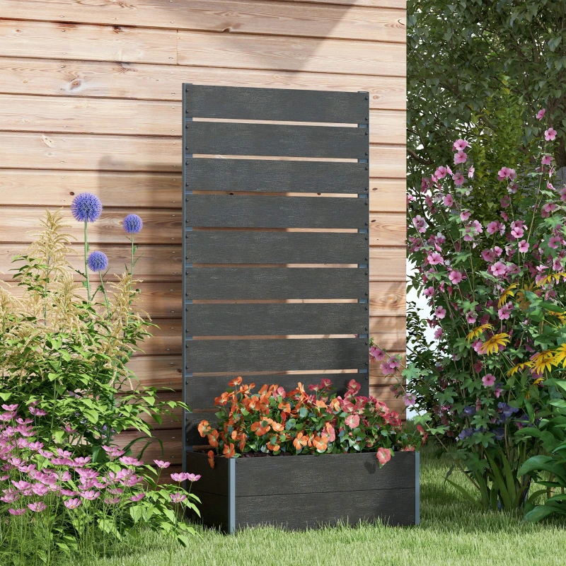 Best 34 x 69.5cm Garden Planter Box, with Back Trellis, Black - Image 2