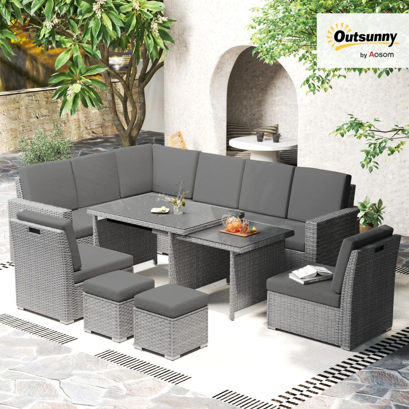 Best Seven-Piece Rattan Garden Sofa Set, with Expanding Table - Light Grey - Image 2