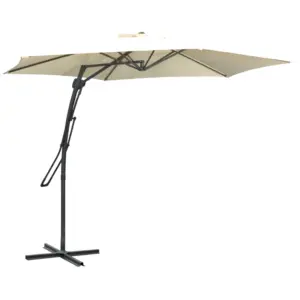 Best 3m Cantilever Parasol with Easy Lever, Patio Umbrella with Crank Handle, Cross Base and 6 Metal Ribs, Outdoor Sun Shades for Garden, White
