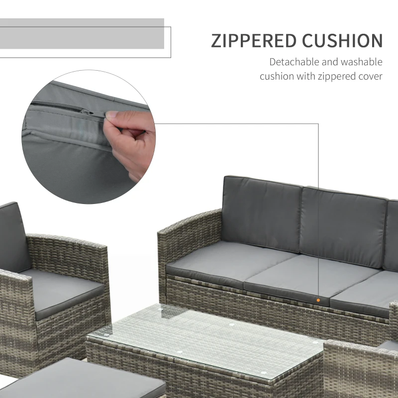 Best Rattan Garden Furniture Outdoor Patio 5 Piece Wicker Weave Sofa Set with Storage, Cushioned, 3-Seater Sofa + 2 Single Chairs + Foot Stool + Coffee Table - Image 5