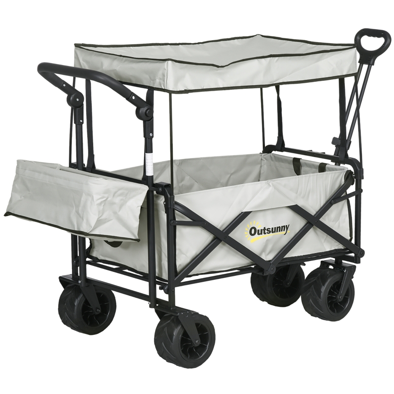 Best Folding Trolley Cart Storage Wagon Beach Trailer 4 Wheels with Handle Overhead Canopy Cart Push Pull for Camping, Grey - Image 11