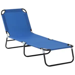 Best Foldable Sun Lounger with 5-Position Adjustable Backrest, Outdoor Portable Recliner Chaise Lounge Chair with Breathable Mesh Fabric, Blue