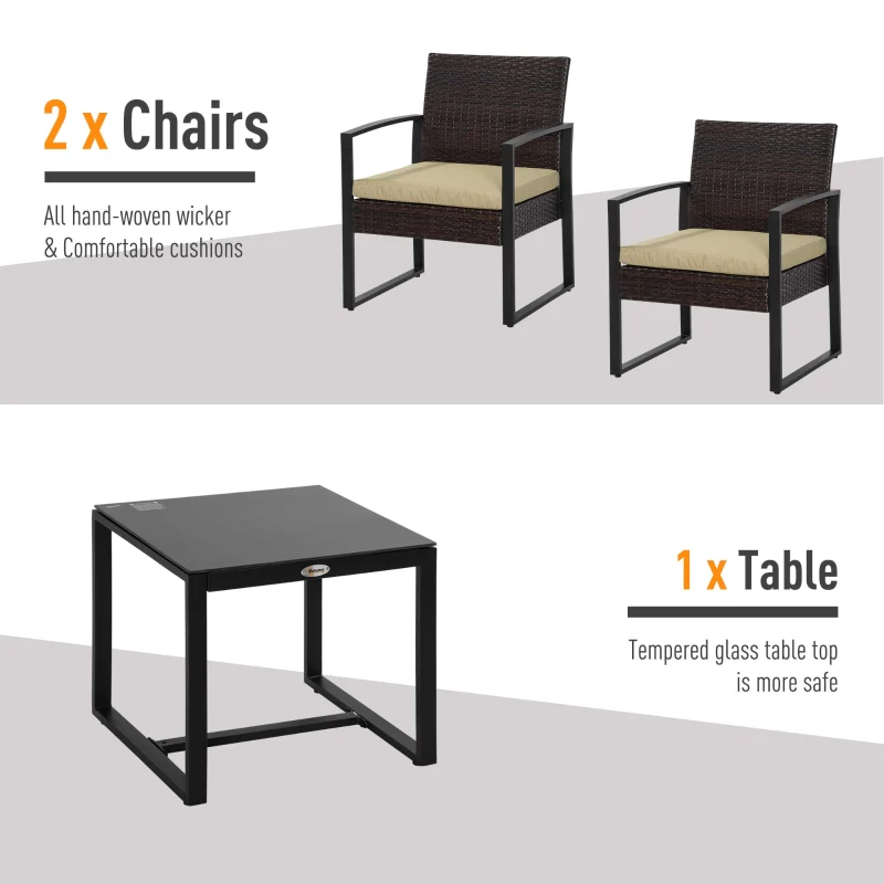 Best 3 pcs PE Rattan Wicker Garden Furniture Patio Bistro Set Weave Conservatory Sofa Coffee Table and Chairs Set Beige - Image 5