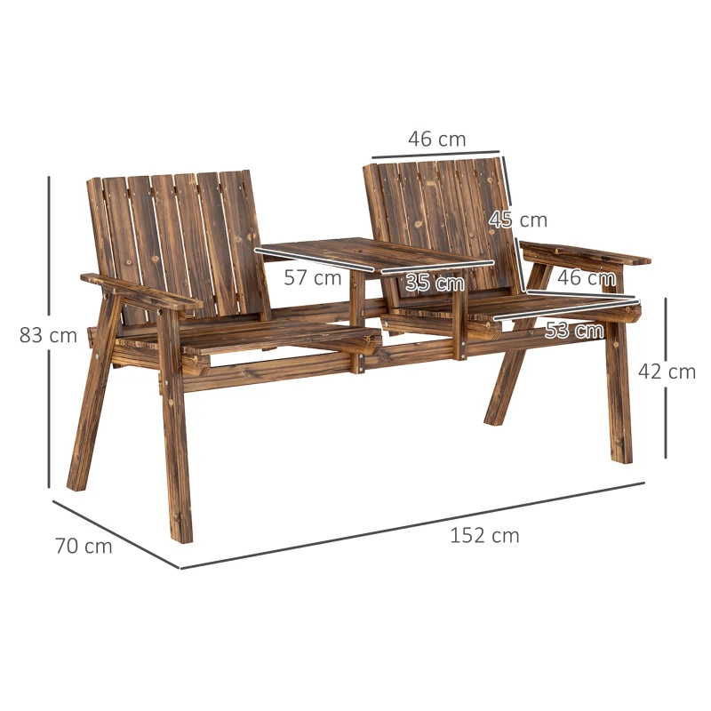 Best 2-Seater Garden Bench with Table & Parasol Hole, Antique Loveseat for Porch, Patio, Carbonised Finish - Image 3