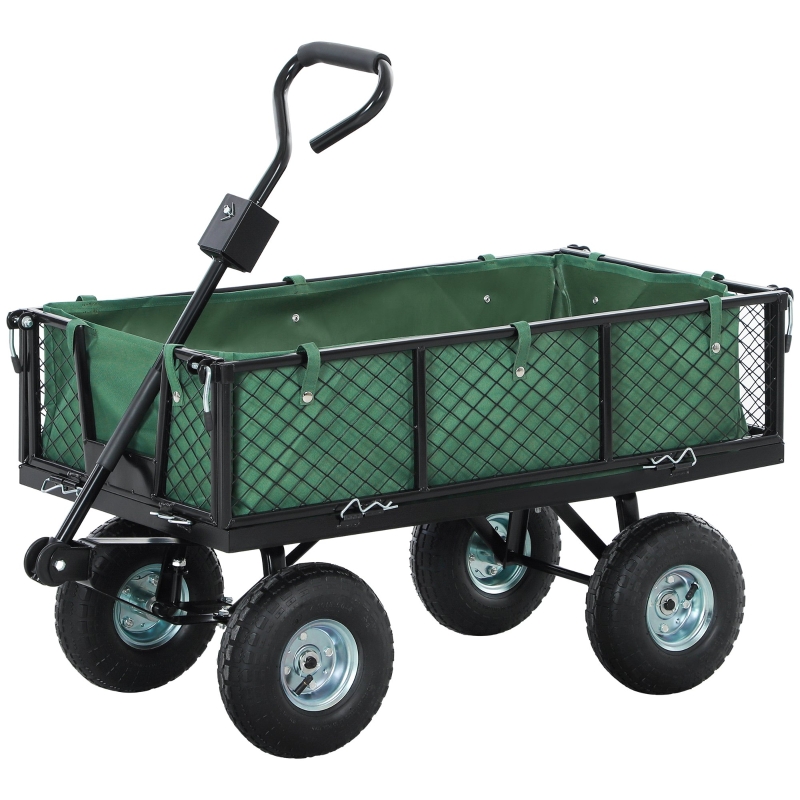 Best 114L Steel Frame Garden Cart Trolley - Green - Image 11