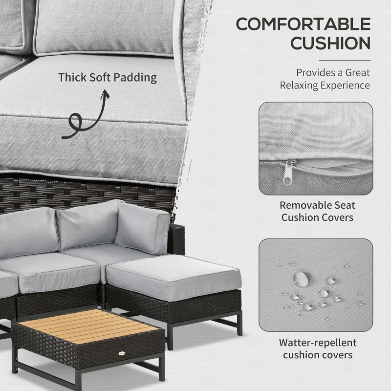 Best 5 Piece Outdoor PE Rattan Corner Sofa Set with Cushions, Wicker Rattan Garden Furniture with Wood-Effect Top Table, Brown - Image 5