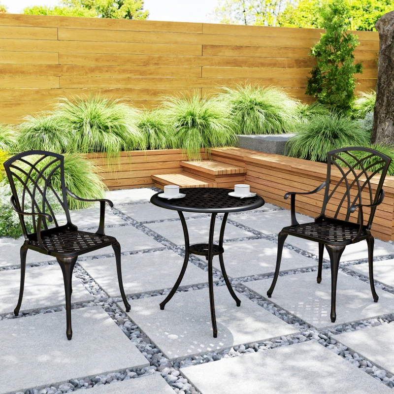 Best 3 Pieces Garden Dining Set for 2, Cast Aluminium Outdoor Dining Set with 2 Armchairs and Round Dining Table with Parasol Hole, Garden Furniture Set, Bronze Tone - Image 8