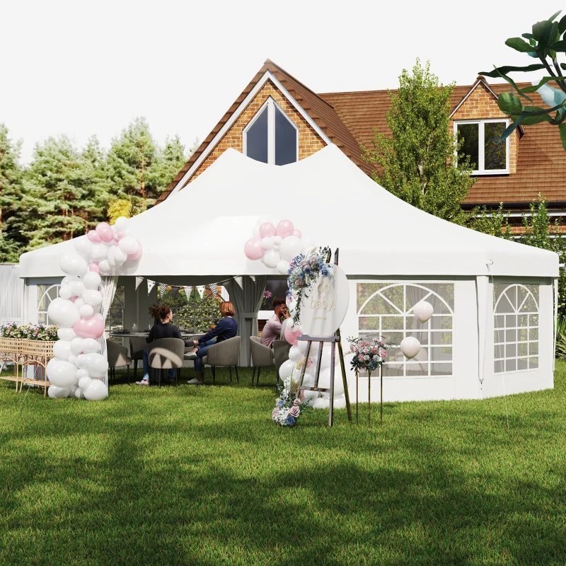 Best 10 Sides Decagonal Garden Gazebo Marquee Party Tent Wedding Canopy Outdoor Heavy Duty Metal Frame (8.9m x 6.5m) - White - Image 8