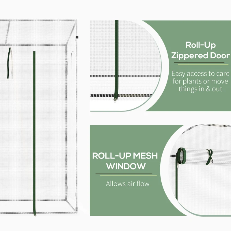Best Small Walk-in Garden Greenhouse with Steel Frame, Large Roll-up Door and Windows, 200Lx76Wx168Hcm, White - Image 5