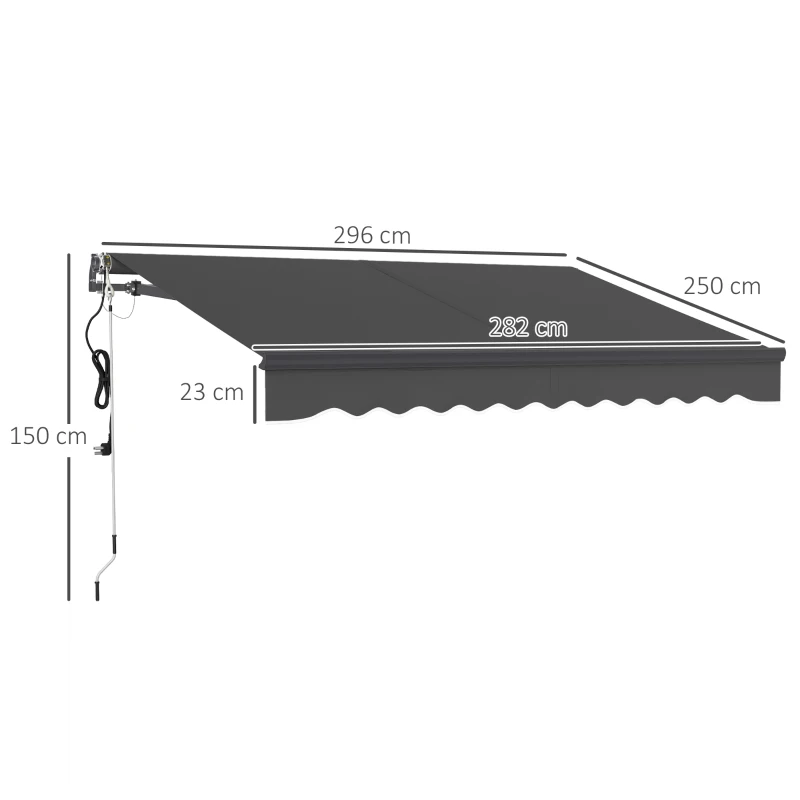 Best 3 x 2.5m Electric Awning with Remote Controller, Aluminium Frame DIY Retractable Awning, UV30+ Sun Shade Canopy for Garden Patio Deck Door Window, Dark Grey - Image 3